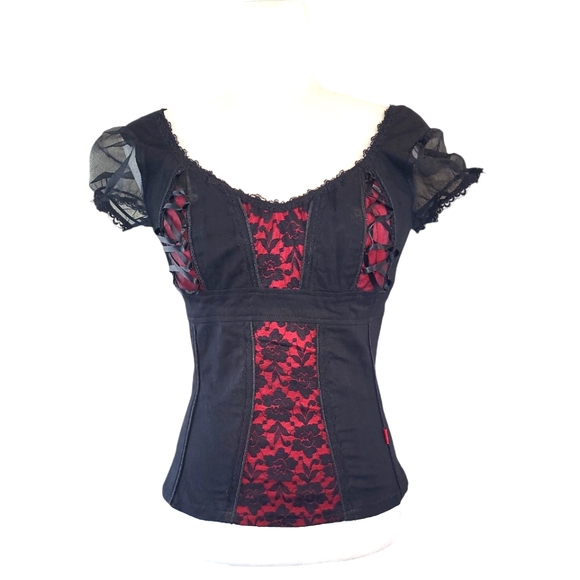 Tripp nyc Tops - Tripp nyc 90s y2k red tag black and red vamp corset top sz M